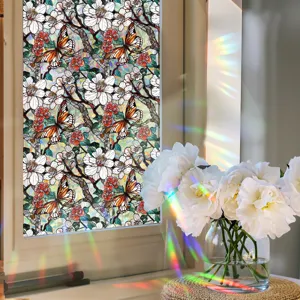 Decorative stained glass window film static cling butterfly flower design privacy home decor