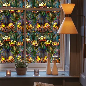 Film pour vitrage style Tiffany vitrail adhésif décoratif de fenêtre occultant maison