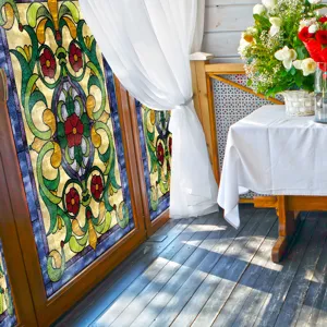 Glas-in-lood raamfolie vintage bloem decoratieve sticker voor glazen deur woonkamer decoratie