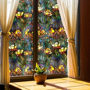 Film pour vitre en vitrail style Tiffany floral décoratif intimité pour décor de fenêtre