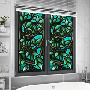 Decorative window film stained glass vintage botanical leaf design static cling privacy glass sticker