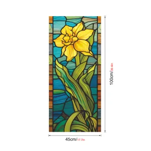 Film pour vitre en verre teinté motif jonquille jaune, autocollant statique décoratif.
