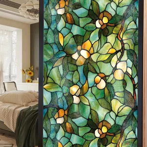 Film de fenêtrage vitrail style Tiffany double face motif pierre colorée autocollant déco