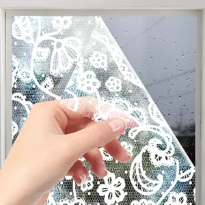 Detailed view of white lace window film static cling, perfect for home privacy and glass decor.