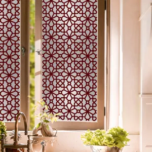 Film pour vitre géométrique décoratif montrant un motif floral rouge dans un intérieur