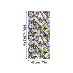 Colorful stained glass window film with floral pattern, static cling glass sticker for home decor.