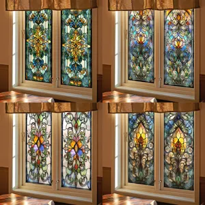 Franse Retro Dubbelzijdige Kleurrijke Steentextuur Raam Glasfolie Decoratieve Privacy Sticker Voor Huis Raam