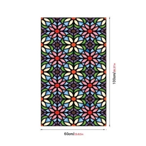 Detail view of stained glass window film with colorful floral pattern, 60x100cm size.