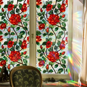 PVC stained glass rose window film static adhesive decorative window sticker 90x200cm