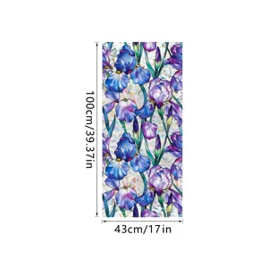 Stained glass window film blue iris floral static cling privacy glass sticker 100x43cm
