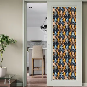 Decoratieve raamfolie met retro ruitjespatroon statische kleefglassticker voor deurglas thuis.