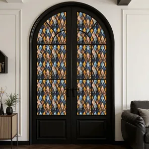 Decoratieve PVC retro raster gekleurde steen statische glas raamsticker thuis.