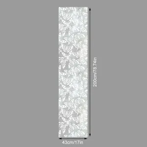 White lace window film with elegant butterfly pattern, static cling glass sticker 43x200cm.