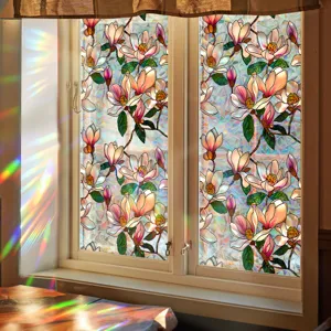 Decorative window privacy film rainbow glass sticker floral magnolia glass film sticker