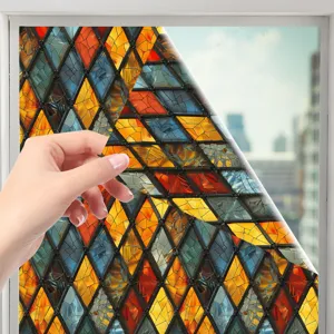 Retro gebrandschilderd glas raamfolie, statische PVC ruit patroon sticker voor thuis.