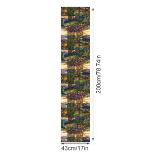 Autocollant de fenetre en vitrail style Tiffany, design paysage colore, decor 200x43cm maison.