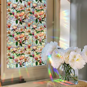 Decorative stained glass window film, static cling floral privacy glass sticker for home.
