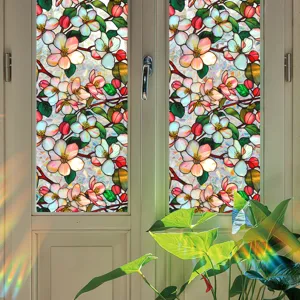 Decorative stained glass window film static cling floral privacy glass sticker for home