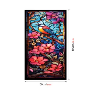 Film pour vitrage en verre teinté avec oiseau coloré et fleurs pour une superbe déco murale.