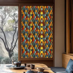 Decoratieve glas-in-lood raamfolie, retro rooster statische hechtfolie voor privacy thuis.