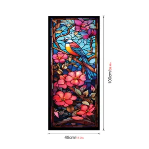 Film pour fenêtre en vitrail avec motif d'oiseau et de fleurs, autocollant décoratif 45x100cm.