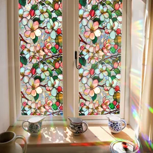 Colorful floral stained glass window film static cling decorative privacy sticker for home