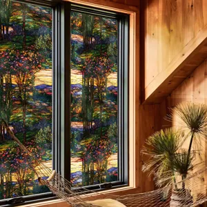 Film pour vitre effet vitrail autocollant décoratif pour maison, paysage artistique intimité.