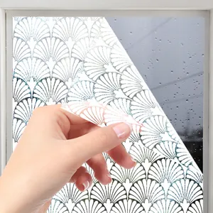 Static cling window film with elegant fan lace pattern, privacy decorative glass sticker for home.