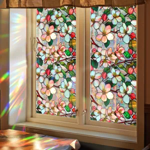 Stained glass floral window film static cling PVC decorative colorful window sticker detail