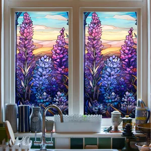 Film pour vitre en vitrail décoratif avec un motif floral coloré pour la maison.