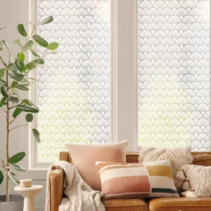 Decorative static window glass film with elegant fan pattern for home decor detail view