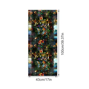 Film pour fenêtre en verre teinté style Tiffany, autocollant floral coloré 43x100cm.
