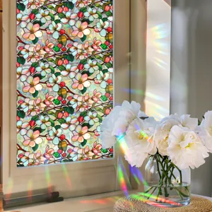 Beautiful floral stained glass window film detail showing colorful static cling design.