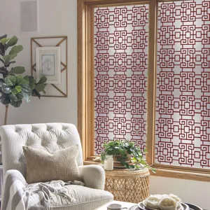 Détail de film pour fenêtre géométrique rouge, autocollant en verre statique pour pare-soleil.