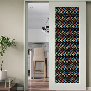 Retro glas-in-lood raamfolie, gekleurd rooster statische hechting PVC privacy glassticker.