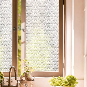 Static cling window film with elegant scalloped lace pattern for home glass decoration.