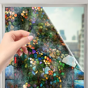 Autocollant de verre de fenetre texture pierre coloree style Tiffany decoration