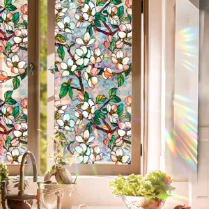 Stained glass window film static cling decorative floral privacy sticker for home.