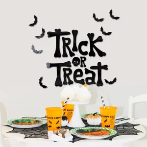 Halloween 3D acrylic mirror wall stickers with trick or treat letters and bats design.