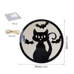 Halloween Gatto Legno Pipistrello Sospensione Parete 30cm Decorazione Festa Casa