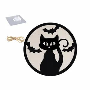Targa sospesa di Halloween gatto nero pipistrello decorazione murale per soggiorno