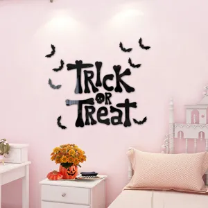Halloween Acrylic Mirror Wall Sticker Trick Or Treat Bats Room Home Decor Party DIY Decal