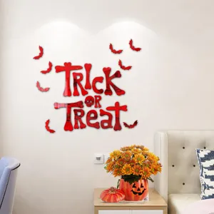 Halloween acrylic mirror wall sticker set featuring Trick or Treat letters and bat decor.
