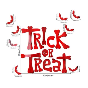 Halloween trick or treat acrylic mirror wall sticker detail and dimensions diagram.