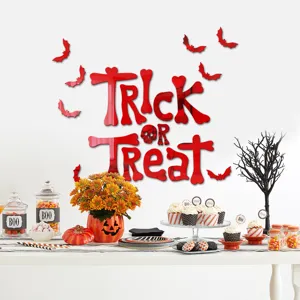 Halloween acrylic mirror wall stickers trick or treat bats DIY home party decor red