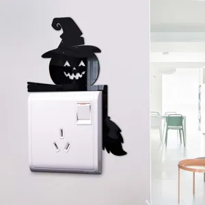 Schwarzes Acryl Halloween Wandaufkleber Hexe Kürbis Schalter Aufkleber Spiegel Aufkleber Heimdekoration Partybedarf