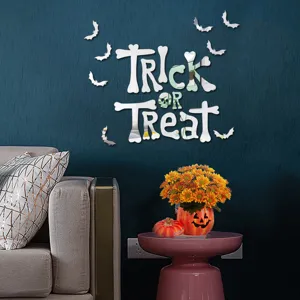 Halloween 3D Acrylic Mirror Wall Sticker Trick or Treat Bats Decor for Home Party