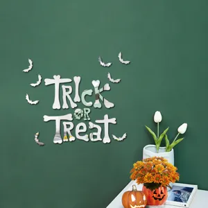 Halloween acrylic mirror wall sticker, 3D Trick or Treat bat decor for holiday home party.