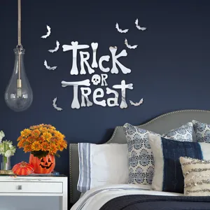 Halloween acrylic mirror wall sticker set, 3D Trick or Treat letters and bats decor.