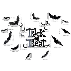 Halloween 3D acrylic mirror wall stickers with bat and trick or treat letter decorations.